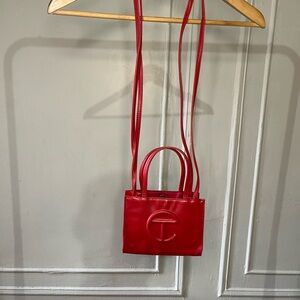 Telfar Red Mini Shopping Bag with Embossed Logo